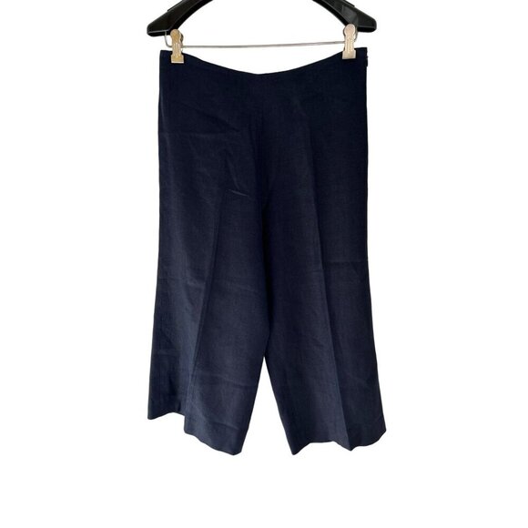 CHARLOTTE BRODY Cropped Pants Wide Leg Linen Lined Zip Navy Blue Size 8 - Picture 5 of 9
